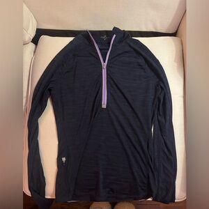 Athleta navy Pullover with Lavender Zip